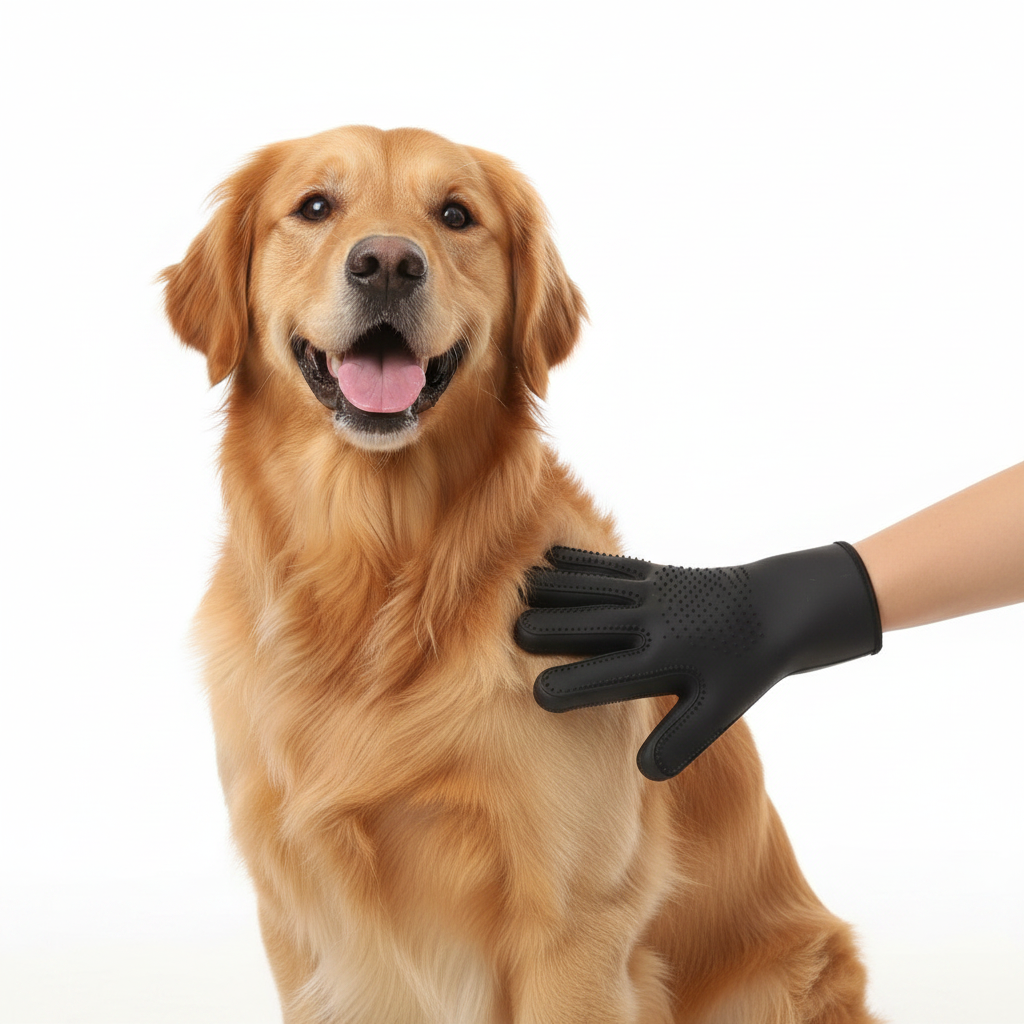 Golden Retriever con guante de grooming